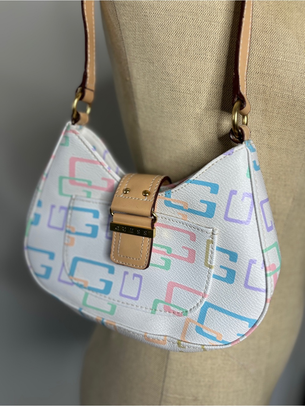 Vintage Guess Pastel Monogram Mini Shoulder Bag Y2K Baguette Purse